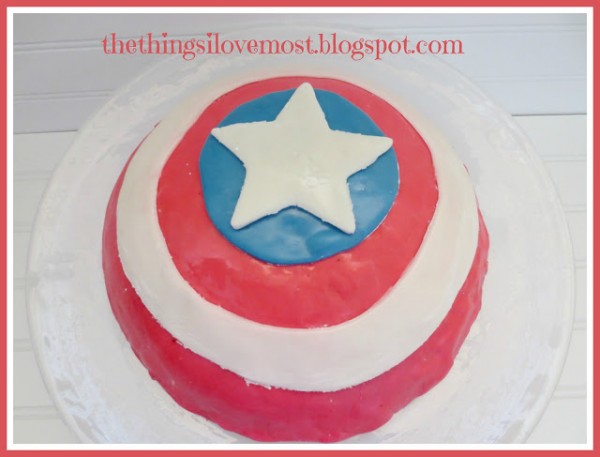 Captain American Birthday Cake with Marshmallow Fondant