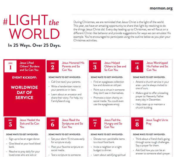 As We #LightTheWorld by Serving Others, Our Light Increases