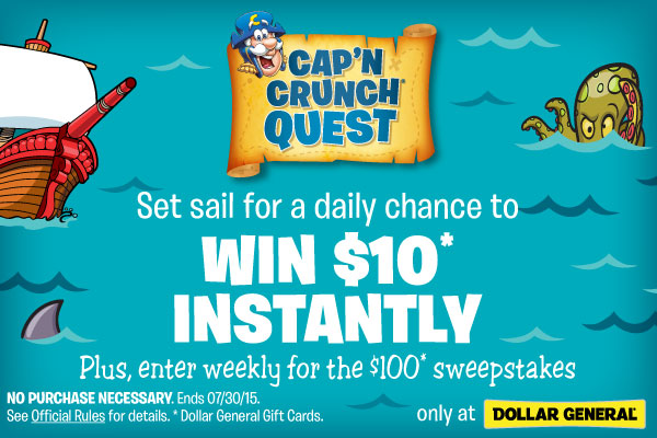 Weekly Deals: Cap’n Crunch Treasure Quest daily Instant Win game and Sweepstakes