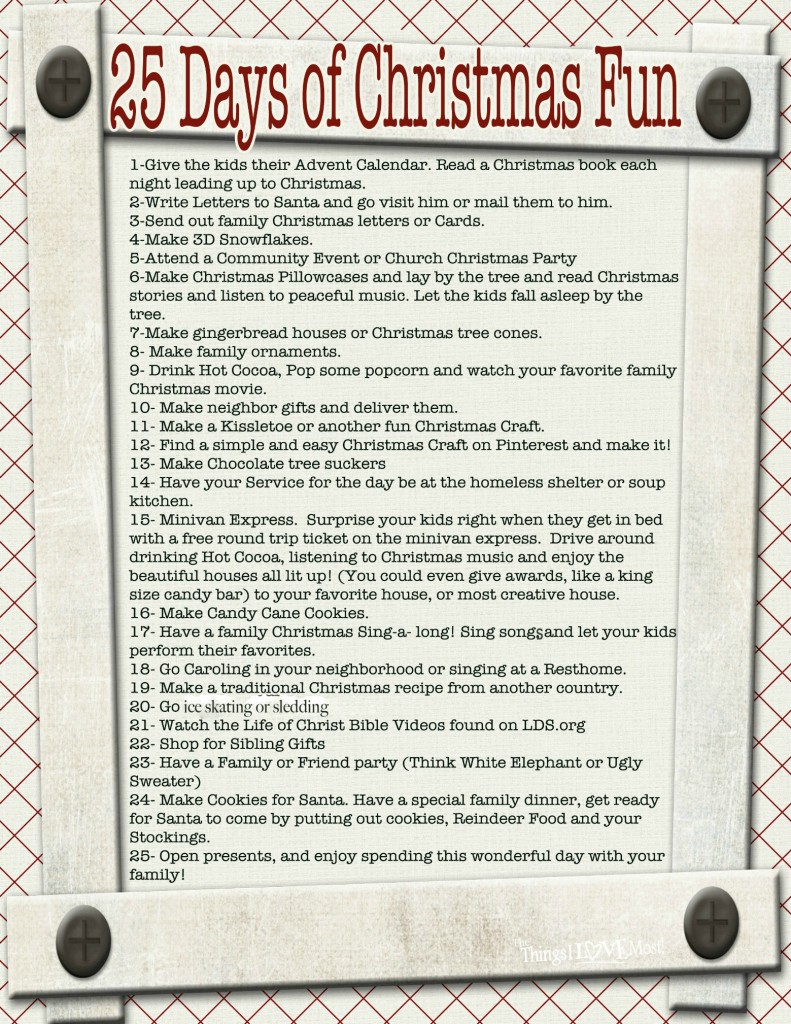 25 Days of Christmas Activities for Each Day in December - The Things I ...